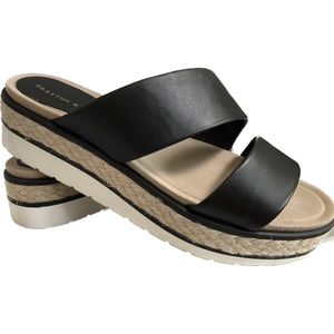 Never Worn- Preston & York Platform Espadrilles Black Leather Comfortable Sz 8